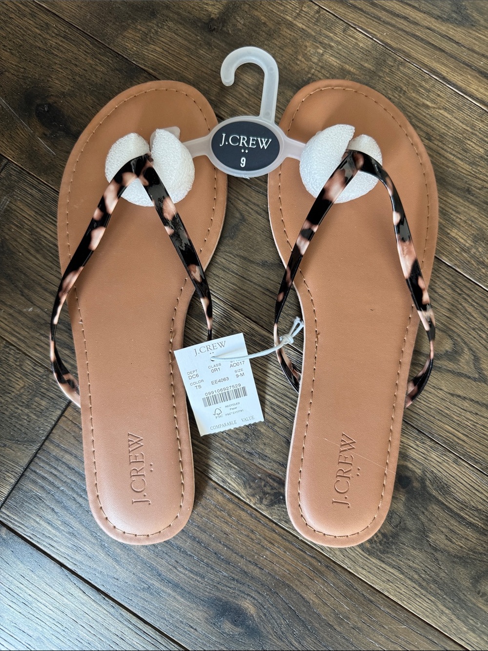 J. Crew Tan Footbed Sandals with Tortoiseshell-Strap Detail